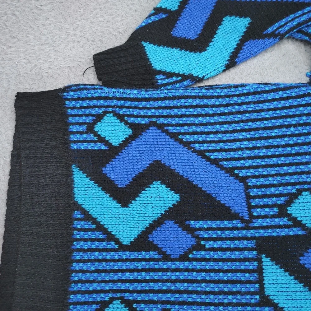 Prince Bernado Sweater Mens Blue Geometric Knitted Acrylic Long Sleeve Pullover